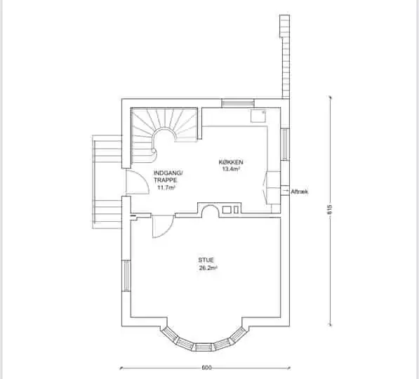 Strindbergsvej — plantegning ny køkken og stue (60 m²)
